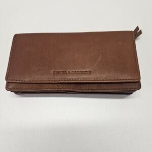 Spikes & Sparrow Leather Foldover Wallet Brandy Brown Multi Compartment NWOT